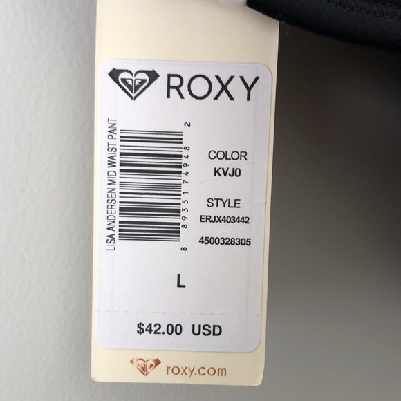Roxy Lisa Andersen Mid Waist Swim Bottoms Black w/White Stripes Women’s Large - Picture 3 of 4